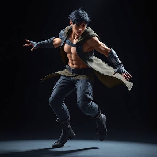 A 3D model of a game character being animated using AI motion capture technology, resulting in realistic and fluid movements.