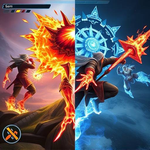 A split-screen comparison of Elemental Fury running on a high-end PC and a mobile device, showcasing the AI's optimization efforts.