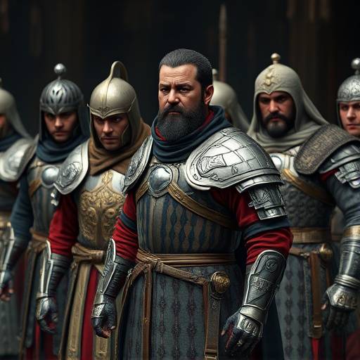 A variety of characters in Medieval Mayhem, each showcasing a unique combination of AI-generated armor, clothing, and accessories.