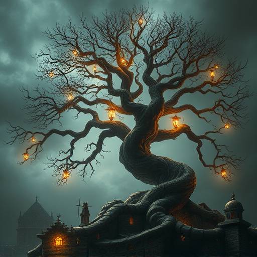 A visual representation of a branching narrative tree from Kingdoms Ascendant, showcasing the complexity of the AI-generated storyline.