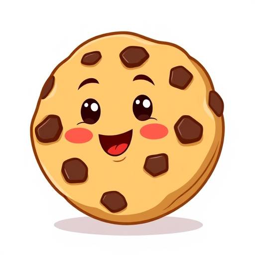 Cartoon graphic of a chocolate chip cookie representing the cookies used on the website.