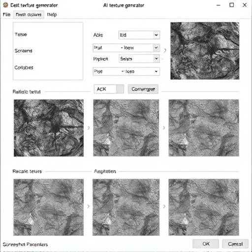Screenshot of TextureForge, an AI texture generation tool, displaying different textures created using AI algorithms with various customizable parameters.
